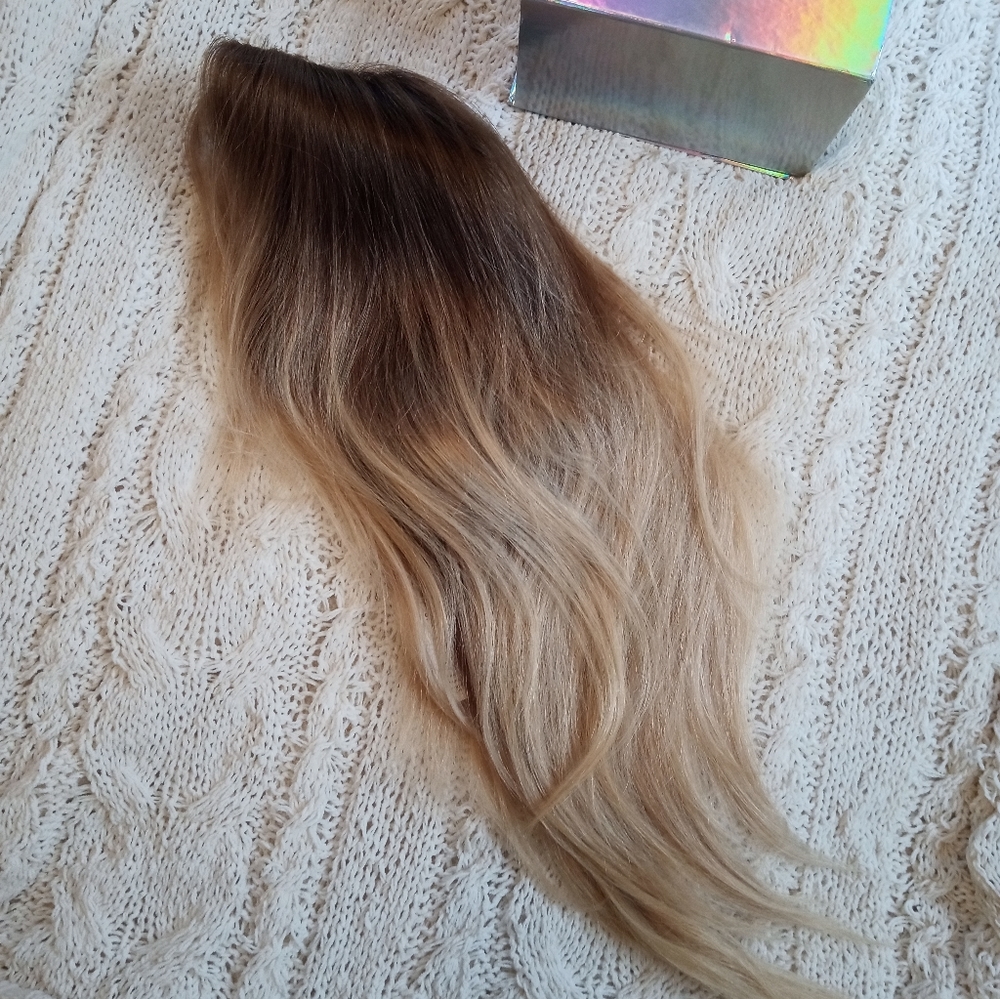 Hair mama 100% human hair wig long blonde dark roots balayage
